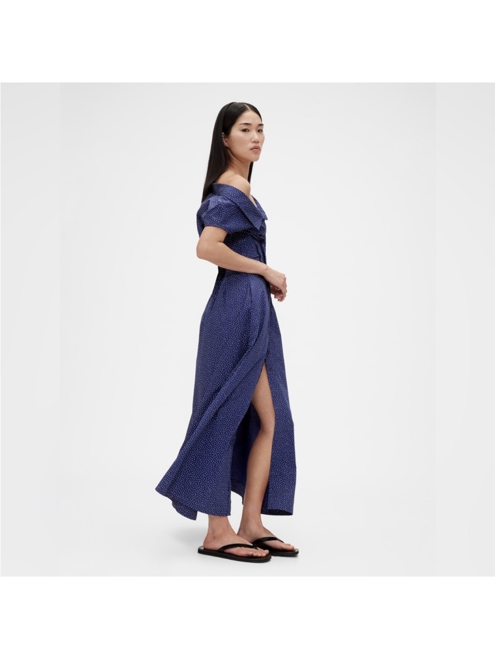 NWT! GapStudio Navy Blue Dot Poplin Maxi Shirtdress 🪂✏️ - Picture 2 of 13